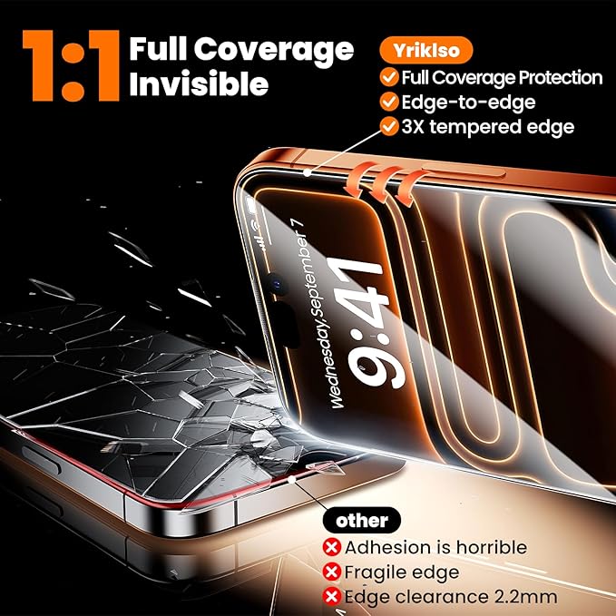 2-Pack for iPhone 17 Pro Screen ProtectorMilitary Grade ShatterproofBubble-Dust Free Box9H+ HD Tempered GlassScratch &amp Smudge Resistant for 17 Pro iPhone 6.3 inch