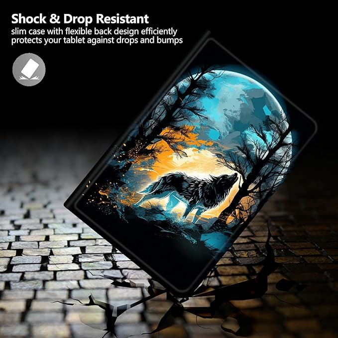 DIGTIALLL Case for iPad A16 11th Generation 11 inch 2025 / i10th Generation 10.9 Inch 2022 PU Leather Smart Premium Stand Protective Cover with Auto Sleep/WakeWolf Howling Moon