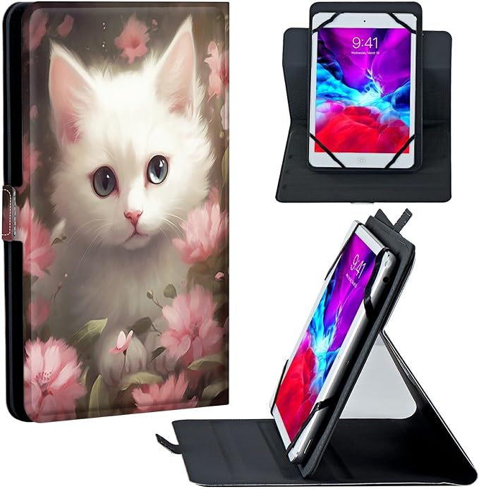 Universal Case for 2024 10 Inch Android 14 Tablets with Octa-Core Lightweight Flip Stand and Adjustable Protective Cover Case for 9 - 10.5 Touchscreen Tablet Flower Cat