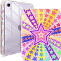 Y2K Rainbow Starburst iPad mini Case for Girls – Colorful Five-Point Star Design with Pencil Holder Auto Wake/Sleep &amp DIY Stickers Retro Pop Art Protective Cover for iPad mini 6/7