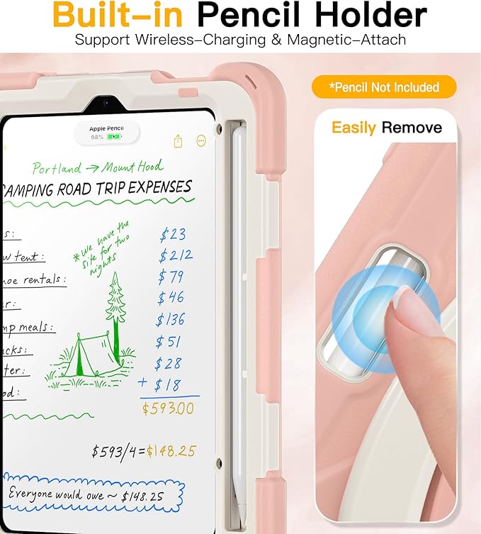 BRAECN Case for iPad mini 7 (A17 Pro) 8.3 Inch iPad mini 6th Generation Case Silicone Heavy Duty Protective Cover w/Screen Protector Shoulder Strap Pencil Holder Swivel Handle Grip Rose Gold