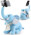 Phone Stand 360°Rotating Desk Phone Stand with 45°Adjustable Trunk Ear Pockets Glasses Cloth Scarf - Plush Phone Holder Back Fits Headphones Cell Phone Stand for desk Bed Sofa Car-Gray/Blue