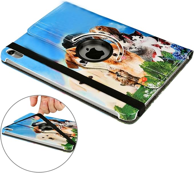 Case for ipad pro 12.9 inch 2nd &amp 1st Generation Old Model 2017/2015 MP6G2LL/A MQDA2LL/A MPLL2LL/A ML0F2LL/A ML3K2LL/A ML0N2LL/A ML0R2LL/A with Rotating Stand Auto Sleep/Wake ((Dog and Cat))