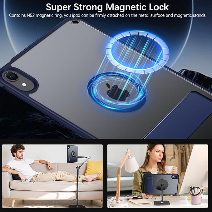 Telaso for iPad mini 7 A17 Pro 2024/iPad Mini 6 2021 Case iPad mini 7th/6th Gen Magnetic Case with Invisible Portrait/Landscape Stand Translucent Matte Back Soft TPU Bumper Cover Navy Blue