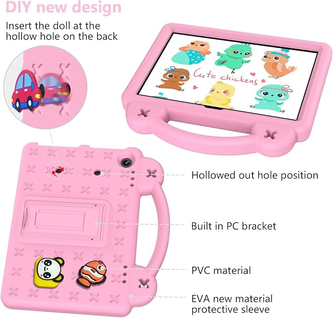 Compatible with Amazon Fire HD 8/HD 8 Plus (2020/2022)/Fire HD 8 2024 Tablet Case Kids Friendly Universal Lightweight Shockproof Protective Case with Shoulder Strap &amp Stand Handle Pink