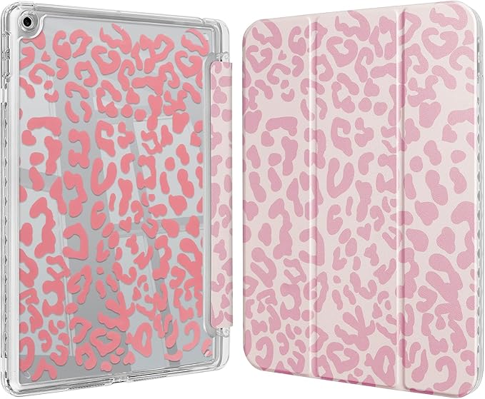 Fycyko Trifold Stand Case for iPad 10.2 InchiPad 9th/8th/7th Generation 2021/2020/2019 Aesthetic Trendy Light Pink Leopard Design with Pencil Holder Shockproof Protective CoverLight Pink