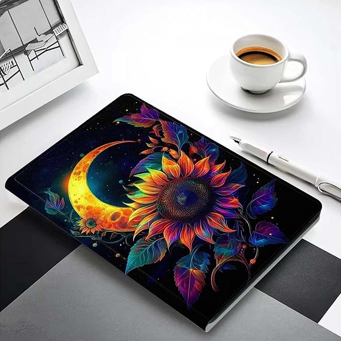Case for iPad (A16) 11th Generation 11 Inch 2025/iPad 10th Generation 10.9 inch 2022Slim PU Leather Cover Adjustable Stand Auto Wake/SleepMoon Sunflower