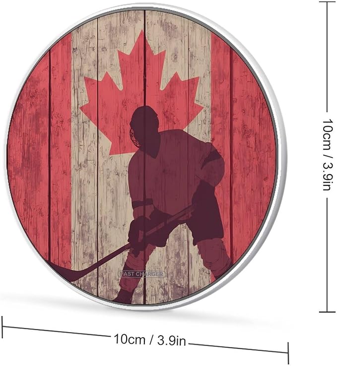 Canada Hockey Player Fast Portable Charger 10W Funny Graphic Phone Charging Pad with USB Cable