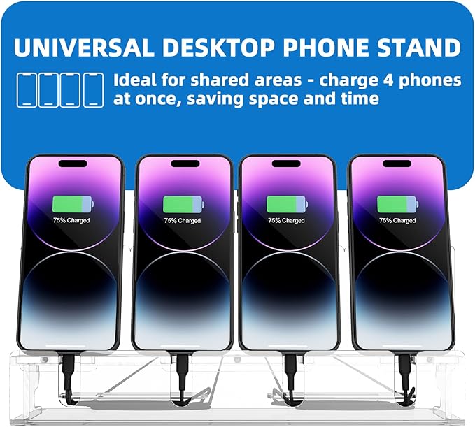 Cell Phone Stand Multiple Phone Holder Organizer Stand for 4 Phones Acrylic Desktop Mobile Phone Docking Station Charging Holder (Clear)