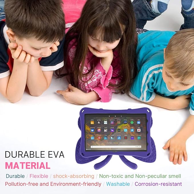 Fire 7 Kids Tablet 2022 Case - Butterfly Design EVA Full Cover Sturdy &amp Shockproof Kickstand &amp Handle Purple