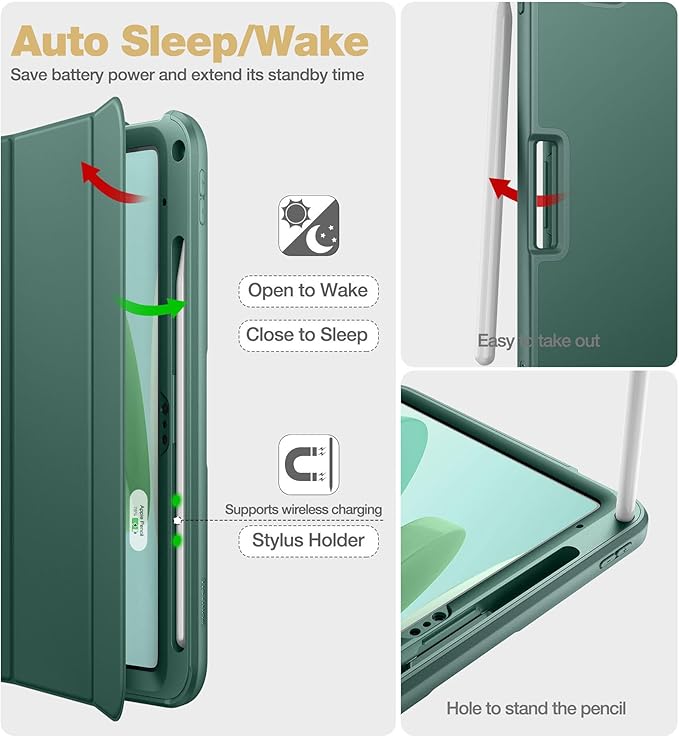 SURITCH Case for iPad (A16) 11th Generation 11 Inch 2025/iPad 10th Generation 10.9 Inch 2022 with Screen Protector Pencil Holder Tri-fold Stand Auto Wake/Sleep Shockproof ProtectionGreen