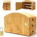 Phone Box for Family Time with Combination Lock Premium Bamboo Wood Cell Phone Jail with 6 Charging Holes and Hold 6 PhonesHelp Adults&ampKids Focus Back and Reduce Distractions