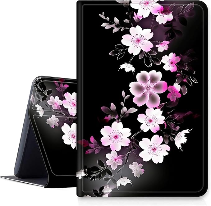 DIGTIALLL Case for Amazon Kindle Fire HD 10 Tablet (9th/7th/5th Generation2019/2017/2015 Release) 10.1 PU Leather Smart Protective Cover with Auto Sleep/WakePink White Flowers