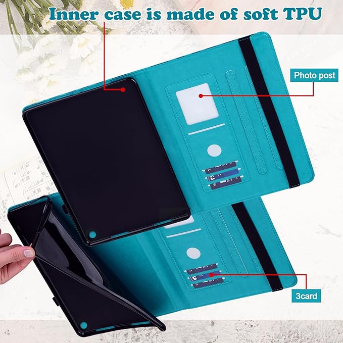 ALILANG for Kindle Fire Max 11 Case (13th Generation 2023 Release) Tree Embossed PU Leather Card Slot Shockproof Smart Cover for Kindle Fire Max 11 2023 Tablet Case -Blue