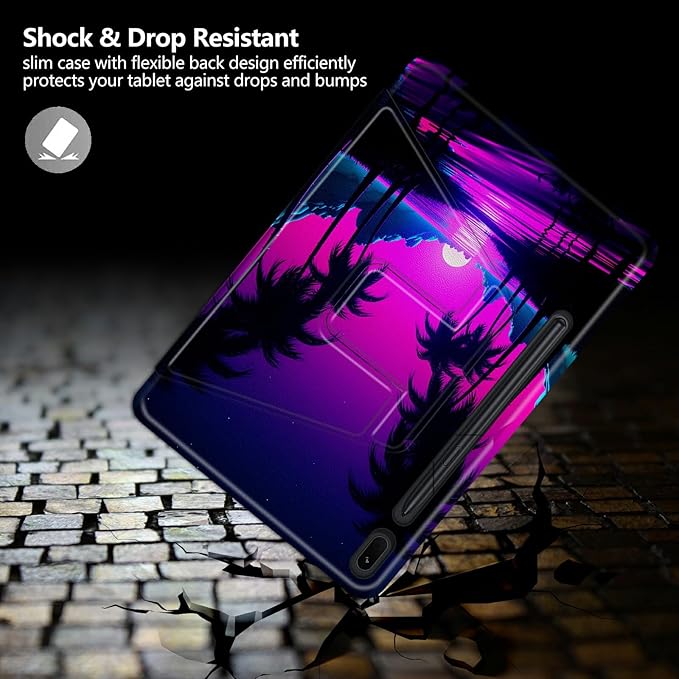 Neon Palm Trees Pattern Case for Samsung Galaxy Tab S8 Plus 2022/S7 FE 2021/S7 Plus 2020 12.4 InchBFDHGQZC 360 Degree Rotating Stand Protective Cover with Auto Sleep/Wake