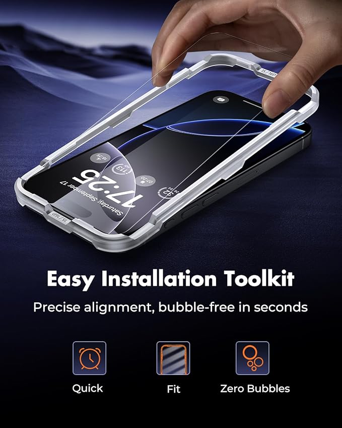 UNBREAKcable iPhone 16 Pro Screen Protector 3-Pack 3 Tempered Glass + 3 Camera Lens Protectors 9H Hardness HD Clarity Anti-Fingerprint Case Friendly 6.3 Inch
