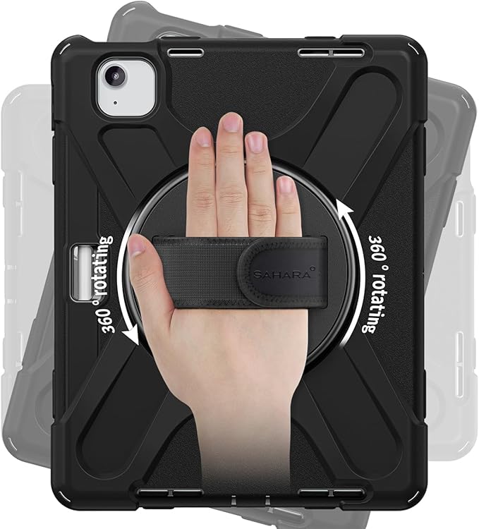 Sahara for iPad Air 11-inch (M4 2026 / M3 2025 / M2 2024) Case - Heavy-Duty Protective Cover with Screen Protector Kickstand Pencil Holder Rotating Hand Strap &amp Shoulder Strap Raider-X Series