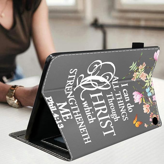 Case for Amazon Kindle Fire HD 10 &amp 10 Plus Tablet (13th/11th Generation 2023/2021 Release) 10.1 - Premium PU Leather Stand Cover with Smart Auto Wake Floral Quote Bible Verse Phil 4:13