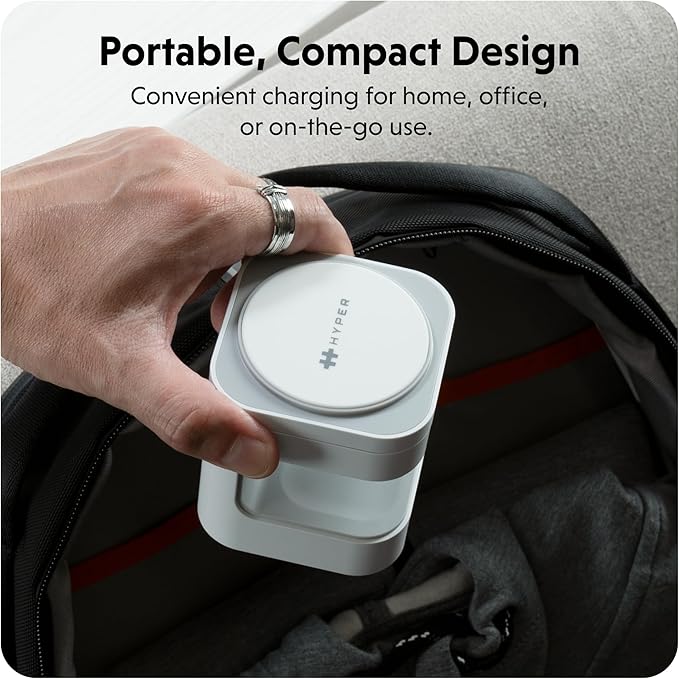 HyperJuice 3-in-1 Wireless Charger Qi2 Magnetic Stand — Fast Charger for iPhone Apple Watch Airpods &amp Qi Compatible Devices — Compact and Adjustable 3 in 1 Design