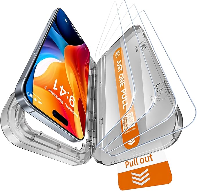 X-it 4-Pack HD Screen Protector for iPhone 16/iPhone 15[Military Grade Shatterproof]9H+ Tempered Glass[Automatic Dust Removal] 10x Military Protection [Bubble-Free] Easy to InstallCase Friendly