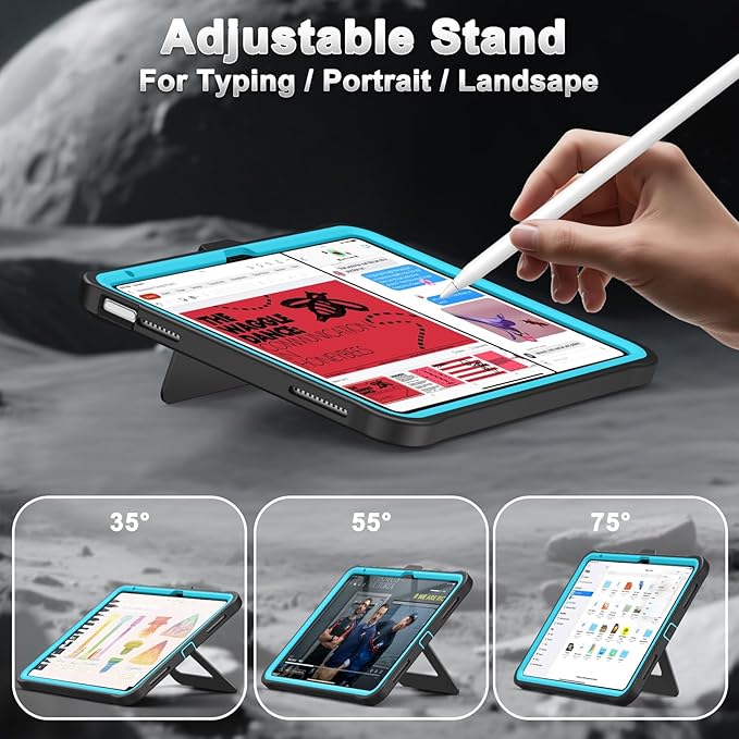 Soke Case for iPad (A16) 11th Generation 11-Inch 2025 /10th Generation 10.9-Inch 2022 with Screen Protector and Multi-Angle Kickstand Rugged Full Body Heavy Duty Protective Cover - Black CyanBlue