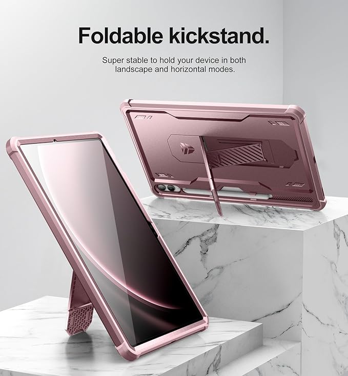 Dexnor Case for Samsung Galaxy Tab S9 FE Plus 12.4 Inch 2023 [Built in Screen Protector &amp Kickstand] with Pen Holder Heavy Duty Shockproof Full Body Protective Cover for Galaxy Tab S9 FE+Pink