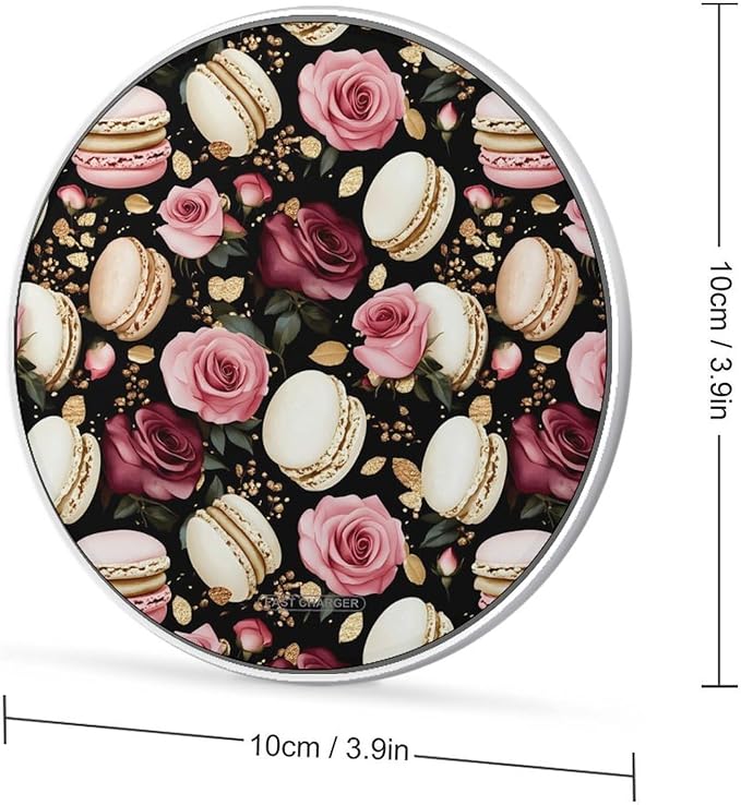 Elegant Macarons and Roses Wireless Charger Anti-Slip Wireless Charging Pad Slim Charger Mat for Men Women