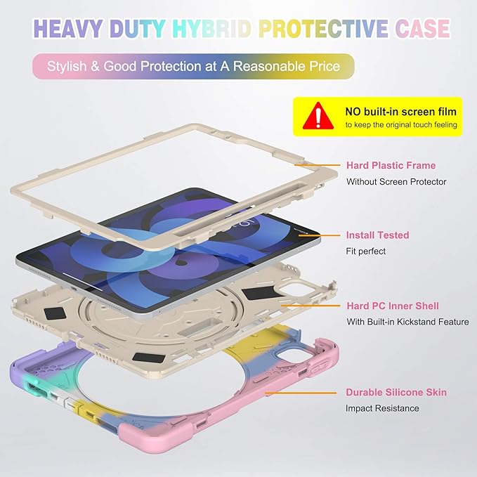 BATYUE Case for iPad Air 11-inch M4(2026)/ M3(2025) / M2(2024) iPad Air 5th/4th 10.9 inch(2022/2020) iPad Pro 11 4th/3rd/2nd/1st Gen Case (2022/2021/2020/2018) with Pencil Holder+Shoulder Strap