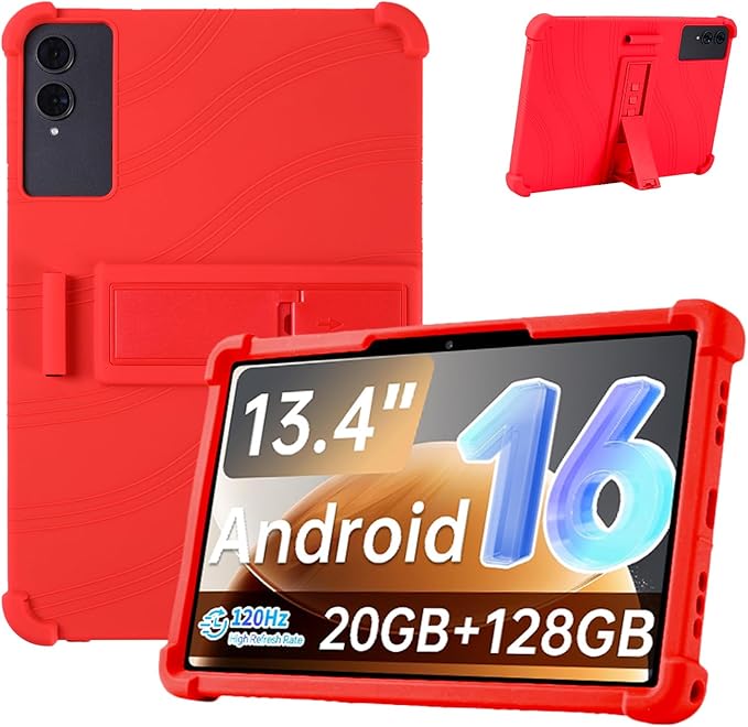 Case for TECLAST T65 13.4-Inch Tablet – Shockproof Silicone Protective Cover with Kickstand Drop-Resistant Business Style (Red)