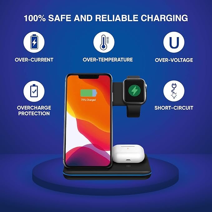 Fast Wireless Charger Station for iPhone Airpods and Apple Watch (Black)