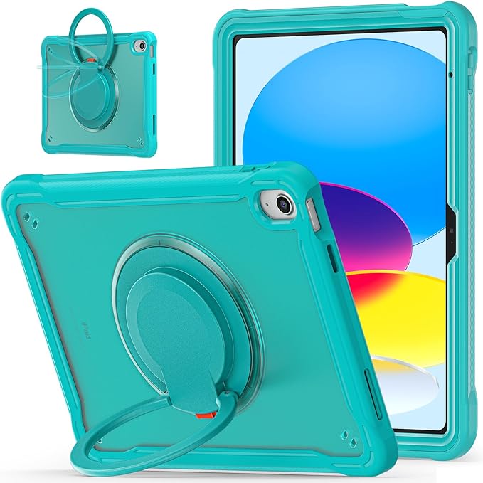Batianda Ultimate Protective Case for New iPad 11th Generation 11 inch 2025 A16 Chip Sturdy Rugged Shockproof Silicone Tablet Cover with 360° Rotatable Ring Kickstand &amp Pencil Holder Blue