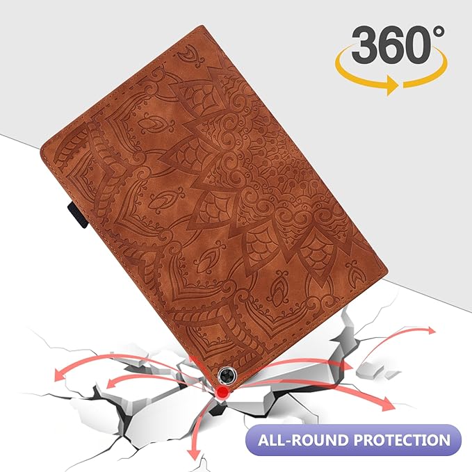 Dteck Case for All-New Amazon Fire HD 10 and 10 Plus Tablet (13th/11th Generation 2023/2021 Release)PU Leather Slim Folding Stand Cover with Pencil Holder Shockproof Magnetic Card Slots ShellBrown