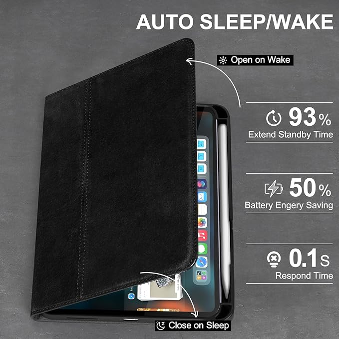 Gexmil Leather Case for iPad mini 7 (A17 Pro) 2024 / iPad mini 6 Generation 2021 8.3 InchPremium Cowhide Cover with Pencil HolderAdjustable Stand Auto Wake/SleepSanded Black