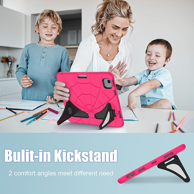 Compatible with Apple iPad Air 11(2024) 11 inch Tablet CaseLightweight Shockproof Rugged Protective Cover with Kickstand for Kids Children Boys Babies Strawberry Black