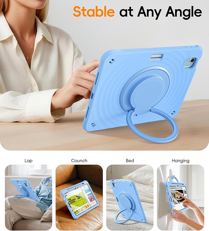 BATYUE Case for iPad Air 11 inch M4 (2026)/M3 (2025)/M2 (2024) iPad Air 5th/4th 10.9 inch(2022/2020) iPad Pro 11 4th/3rd/2nd/1st with Class Screen ProtectorKickstand &amp Pencil HolderSkyBlue
