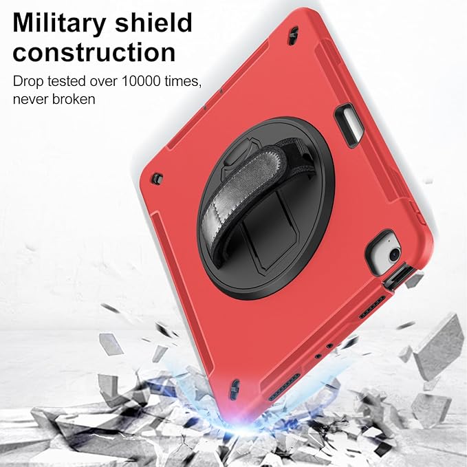 Case for iPad Air 13 Inch M4/M3/M2 (2026/2025/2024): TPU Shockproof Case with Screen Protector - Stand - Handle - Shoulder Strap - Pen Holder-Red