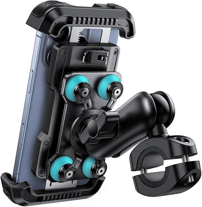 Lamicall Motorcycle Phone Mount Holder - [Dual Vibration Dampener] [Metal Adjustment Arm] Motorcycle Cell Phone Holder Bike Handlebar Phone Mount for iPhone 16 15 14 Pro Max 4.7-6.7 Phones Blue