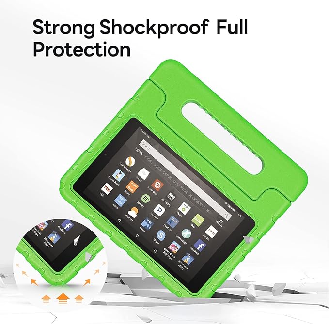 Kids Case for Kindle Fire HD 8 Tablet 8th/7th/6th Generation (2018/2017/2016 Release) Soft Flexible Lightweight Shockproof Durable with Handle Stand Green