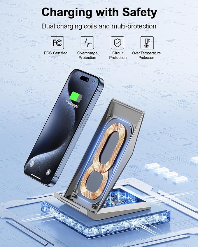 NANAMI Fast Wireless Charger Charging Stand[with 20W PD Adapter] 7.5W Compatible with iPhone 17/17 Air/16/15/14/13/12 10W for Samsung Galaxy S26/S26+/S26 Ultra/S25/S25 Ultra/S24/S23/S22/S21/S20