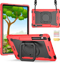 Stand Case for Samsung Galaxy Tab S8 Plus 2022/Tab S7 FE 5G 2021/Tab S7 Plus 2020 Case 12.4 inch 360 Degree Rotating Kickstandwith Hand/Shoulder Strap Rugged Shockproof Cover Red &amp Black