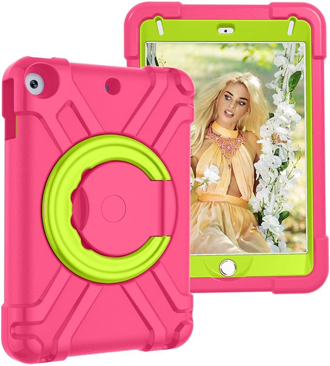 Compatible with Apple iPad mini 4/5 Tablet CaseRugged Kids Case with Stand Lightweight Shockproof Kids Friendly Tablet Cover Rose Red+Grass Green