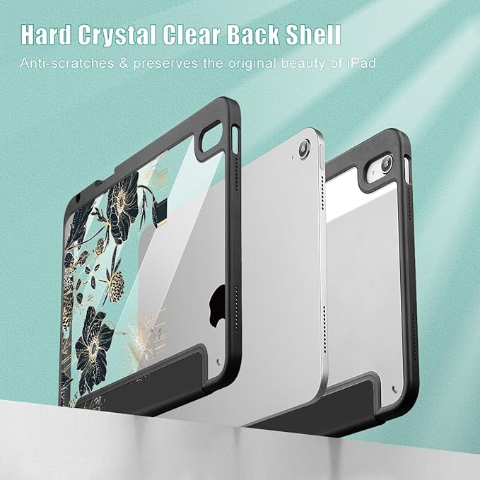 May Chen for iPad Air 11-inch M4/M3/M2 (2026/2025/2024) iPad Air 5th/4th 10.9 Inch - Shockproof Cover with Clear Back Shell &amp Penceil Holder Auto Wake/Sleep Stand Cover Abstract Floral