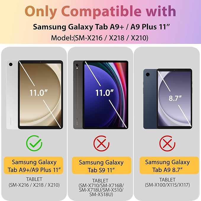 Tuiklol for Samsung Galaxy Tab A9+ Tablet 11” / A9+ Plus 2024 2023Buit-in S-Pen Holder with Clear Protective Cover Transparent Back Shell Auto Wake/Sleep Samsung Tab A9 Plus CoverBow-Purple