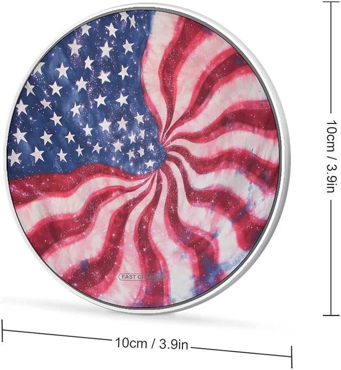 USA Flag Tie-dye Wireless Charger Anti-Slip Wireless Charging Pad Slim Charger Mat for Men Women