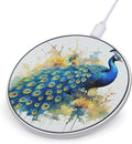 Peacock Watercolor Painting Wireless Charger Fast Wireless Charging Pad with USB Cable 10W Anti-Slip Magnetic Wireless Charger Portable Slim Charger Puck Travel Charging Station