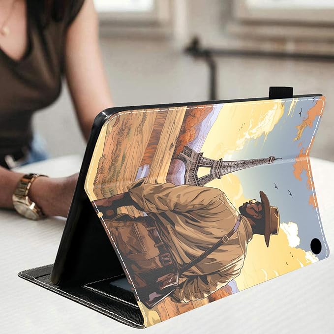 Case for All-New Amazon Kindle Fire HD 10 &amp 10 Plus Tablet (13th/11th Generation 2023/2021 Release) 10.1 - Premium PU Leather Stand Cover with Smart Auto Wake Explorer and Eiffel Tower