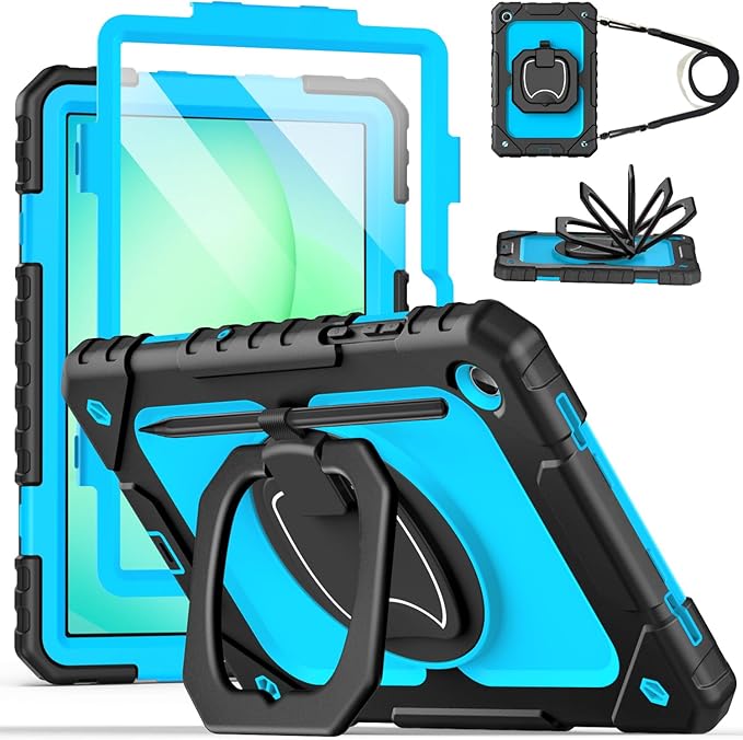 Cantis Case for Samsung Galaxy Tab A11 Plus 11 Inch 2026 (SM-X230/X236/X238) Shockproof Case for Tab A11+ with Screen Protector/Rotating Stand/Pen Holder/Shoulder Strap Black+Blue