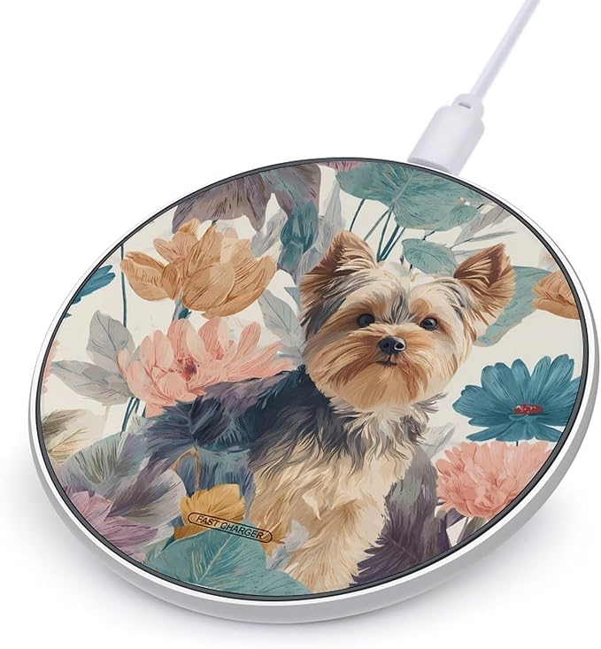 Yorkshire Terrier Dog Plant Fast Portable Charger 10W Funny Graphic Phone Charging Pad with USB Cable