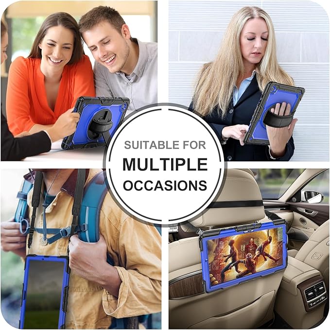 Case for Samsung Galaxy Tab A8 5G Tablet Case 10.5 inch [with Tempered Glass Screen Protector] Rotatable Kickstand S Pen Holder Hand/Shoulder Strap (Blue)