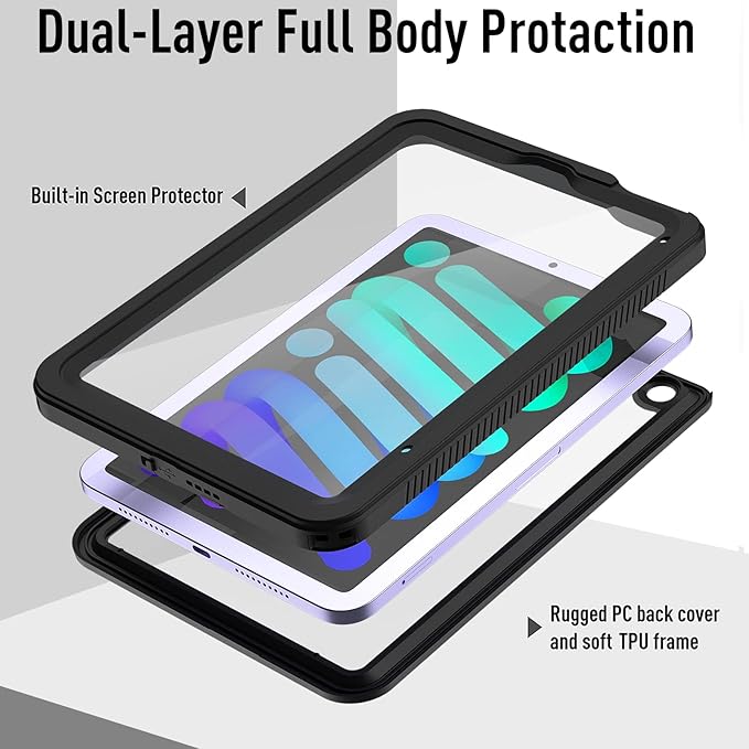 AICase iPad mini 7 A17 Pro 2024 iPad mini 6 2021 (6th Generation) 8.3 Inch WaterproofDustproof Shockproof Case Cover with 360 Full-Body Protection with Lanyard for iPad mini 8.3 7th/6th Gen
